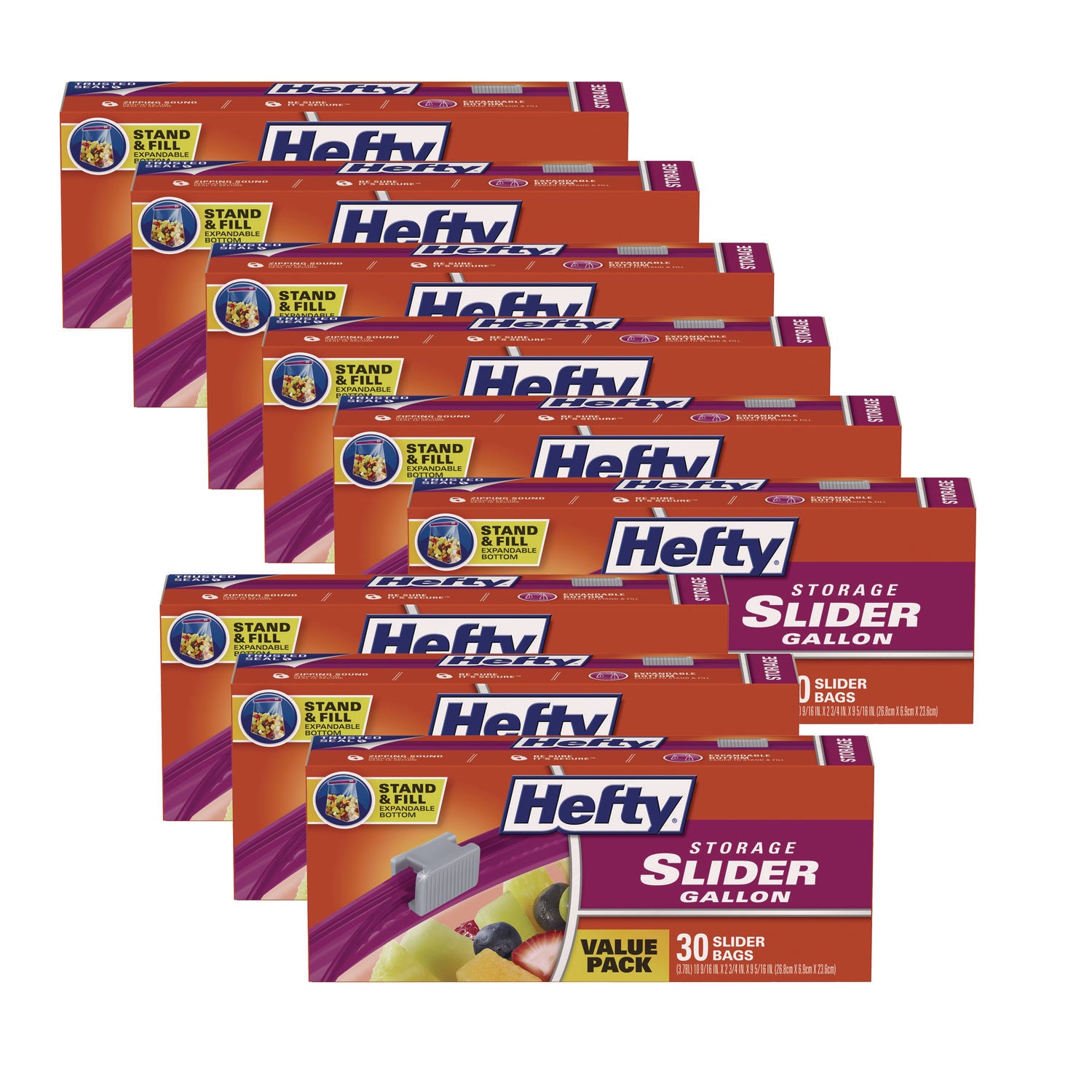 Slider Bags, 1 gal, 1.5 mil, 10.56" x 11", Clear, 30 Bags/Box, 9 Boxes/Carton