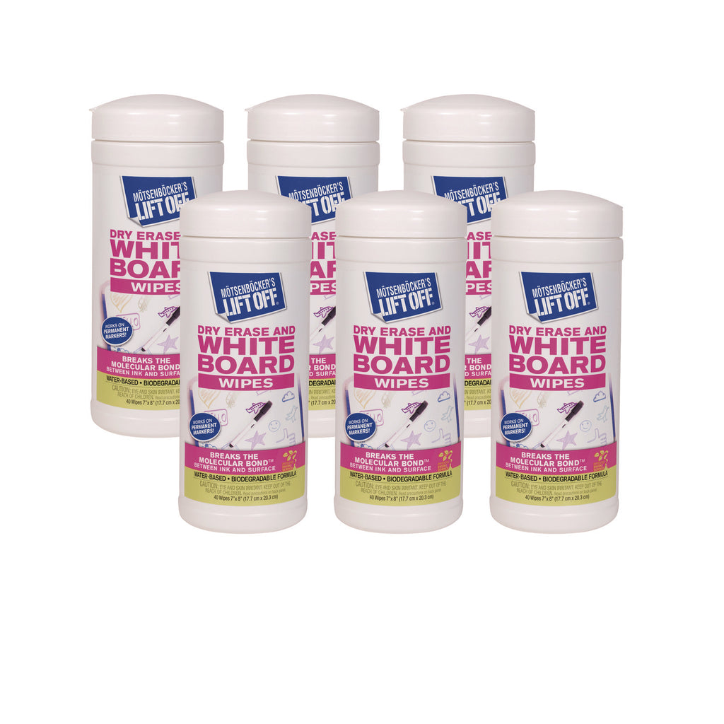 Dry Erase Cleaner Wipes, Cloth, 7 x 12, 40/Canister, 6 Canisters/Carton