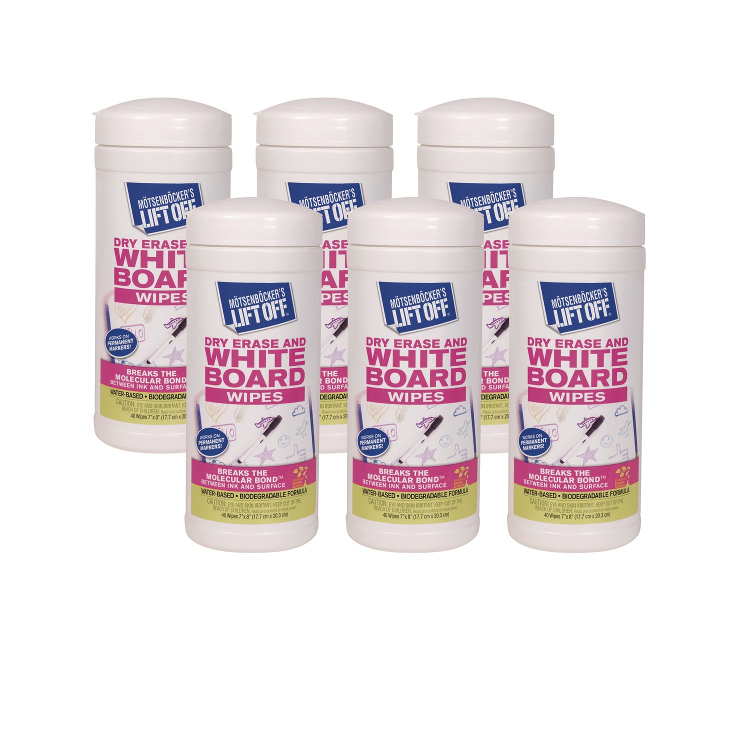 Dry Erase Cleaner Wipes, Cloth, 7 x 12, 40/Canister, 6 Canisters/Carton