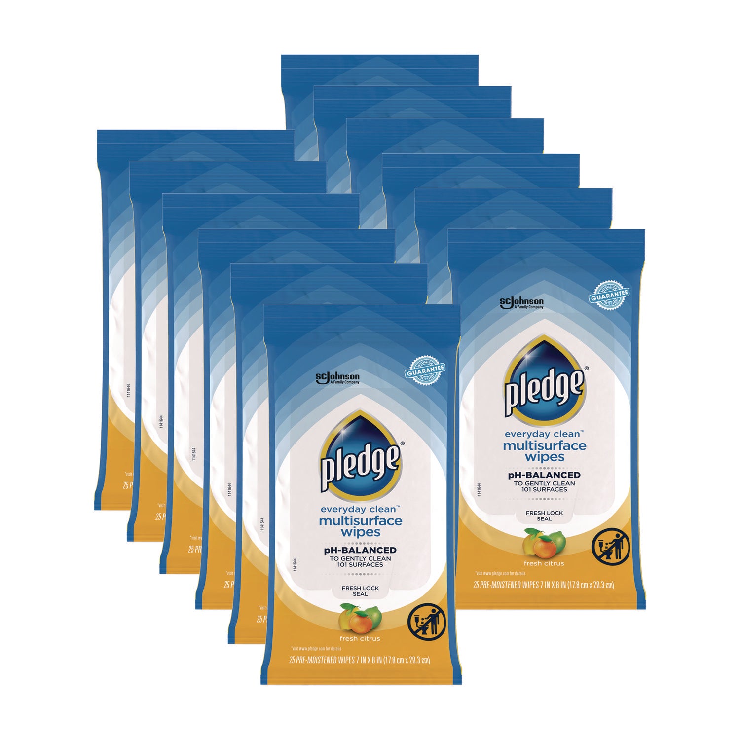Multi-Surface Cleaner Wet Wipes, Cloth, 7 x 10, Fresh Citrus, White, 25/Pack, 12 Packs/Carton - 1