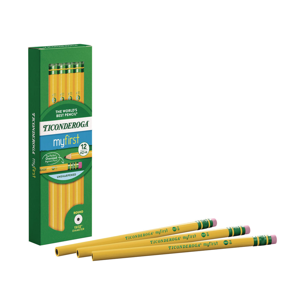 Ticonderoga Beginners Woodcase Pencil with Eraser and Microban Protection, HB (#2), Black Lead, Yellow Barrel, Dozen