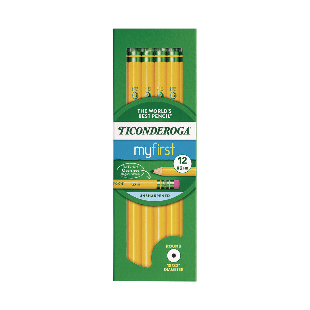 Ticonderoga Beginners Woodcase Pencil with Eraser and Microban Protection, HB (#2), Black Lead, Yellow Barrel, Dozen