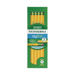 Ticonderoga Beginners Woodcase Pencil with Eraser and Microban Protection, HB (#2), Black Lead, Yellow Barrel, Dozen