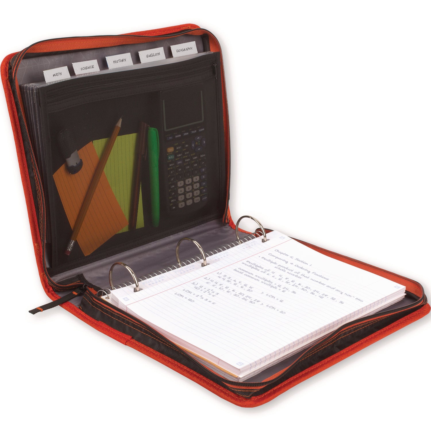 Zipper Binder, 3 Rings, 2" Capacity, 11 x 8.5, Black/Red Accents