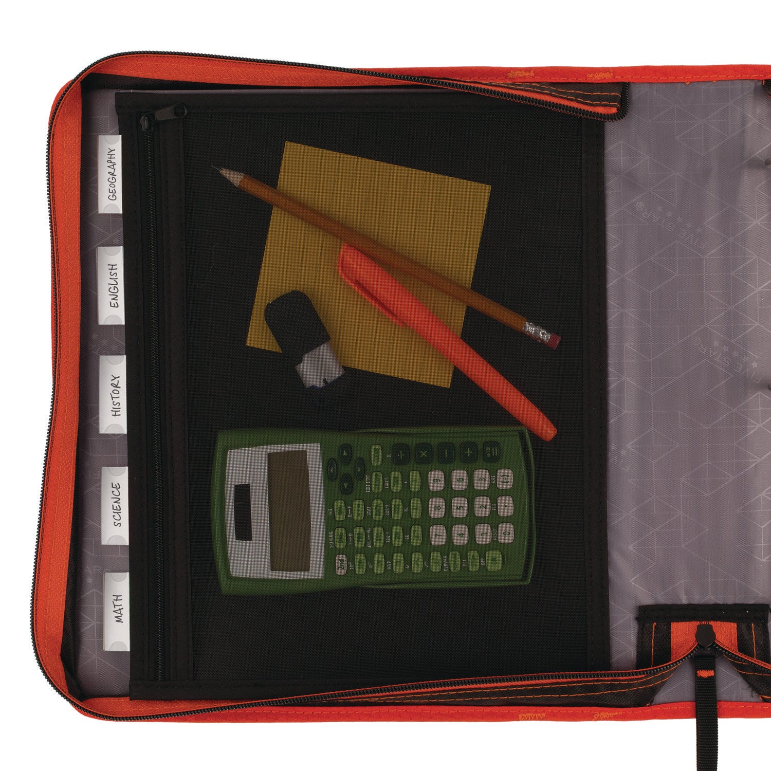 Zipper Binder, 3 Rings, 2" Capacity, 11 x 8.5, Black/Red Accents