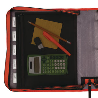 Zipper Binder, 3 Rings, 2" Capacity, 11 x 8.5, Black/Red Accents