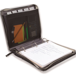 Zipper Binder, 3 Rings, 2" Capacity, 11 x 8.5, Black/Gray Accents
