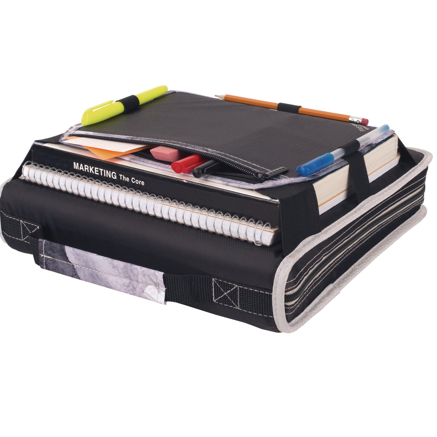 Zipper Binder, 3 Rings, 2" Capacity, 11 x 8.5, Black/Gray Accents