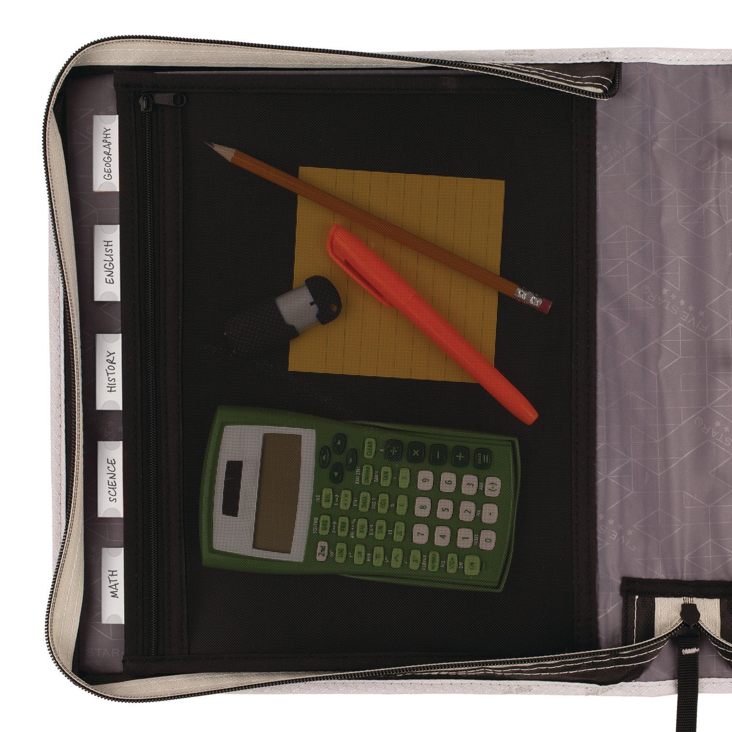 Zipper Binder, 3 Rings, 2" Capacity, 11 x 8.5, Black/Gray Accents