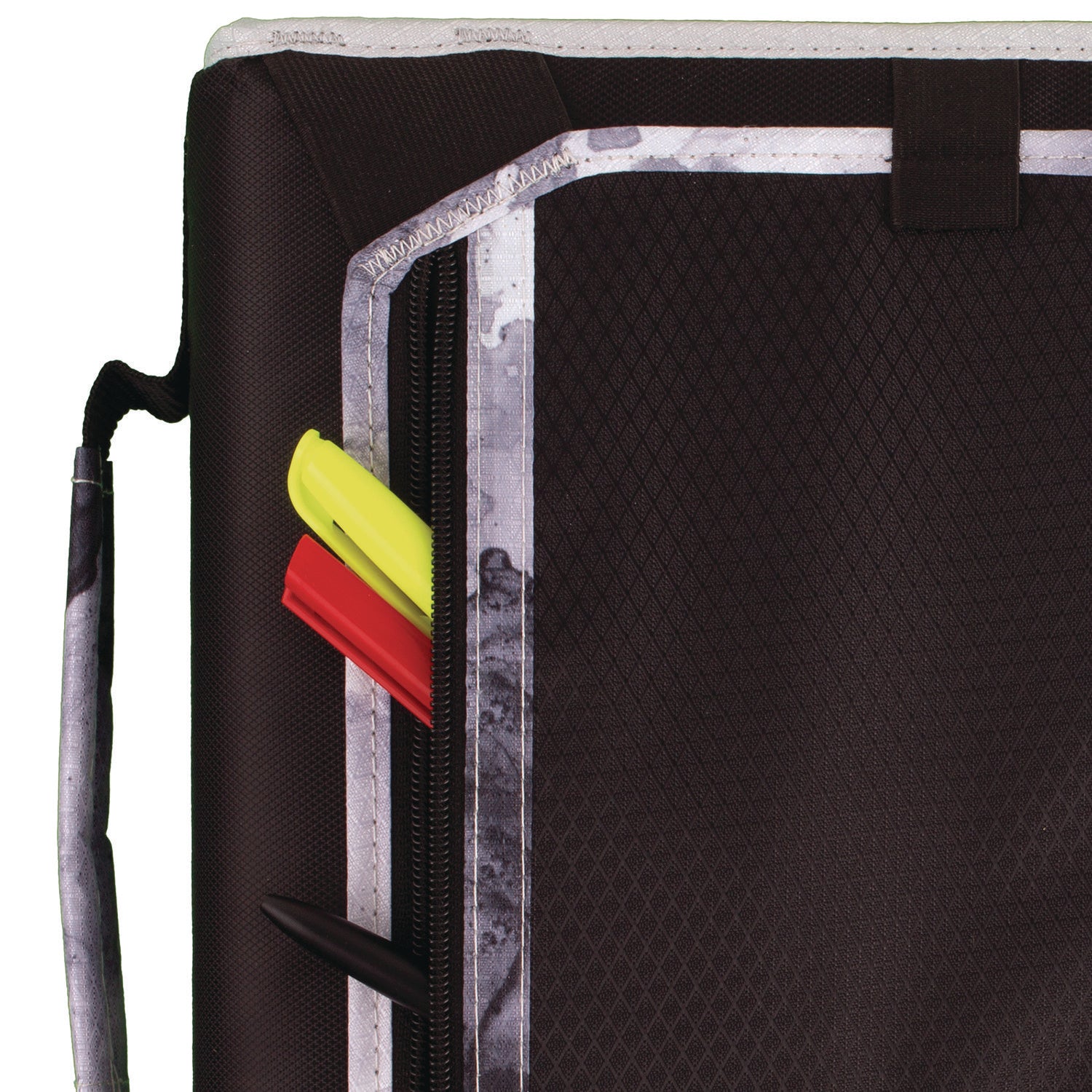 Zipper Binder, 3 Rings, 2" Capacity, 11 x 8.5, Black/Gray Accents