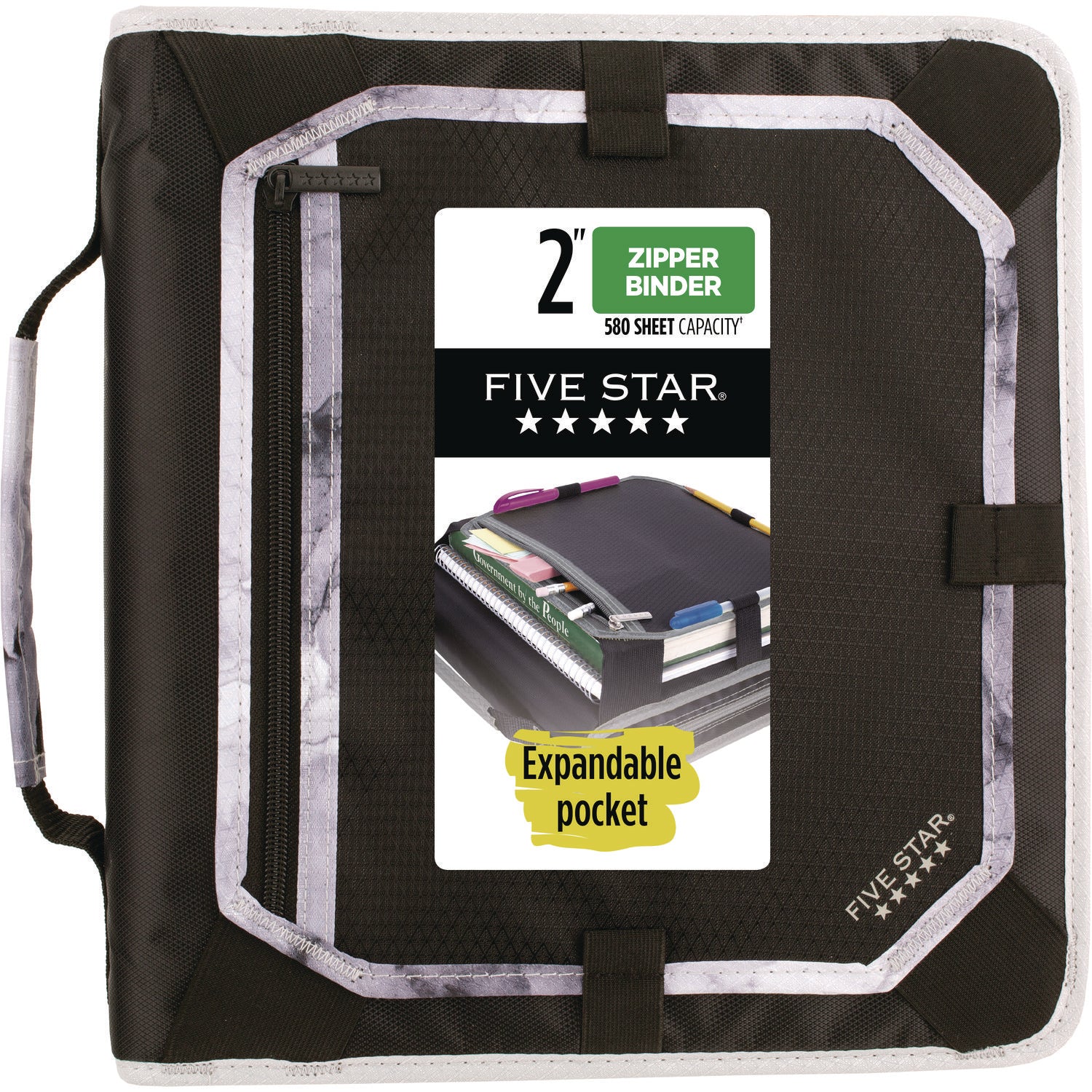 Zipper Binder, 3 Rings, 2" Capacity, 11 x 8.5, Black/Gray Accents