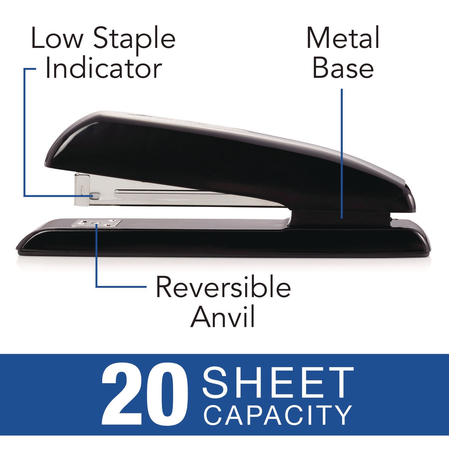 Durable Full Strip Desk Stapler, 25-Sheet Capacity, Black - 2