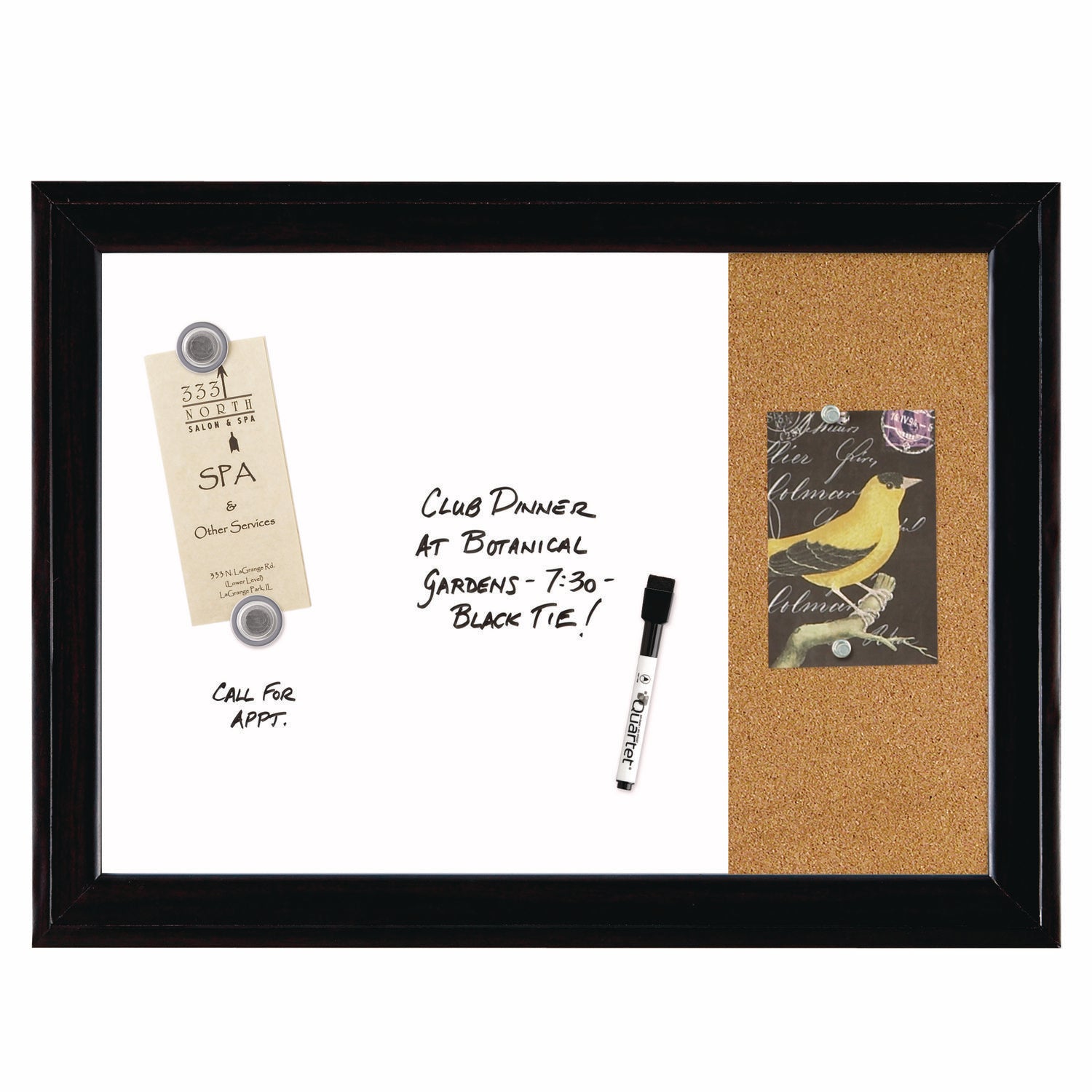 Home Decor Magnetic Combo Dry Erase Board with Cork Board on Side, 23 x 17, Tan/White Surface, Black Wood Frame