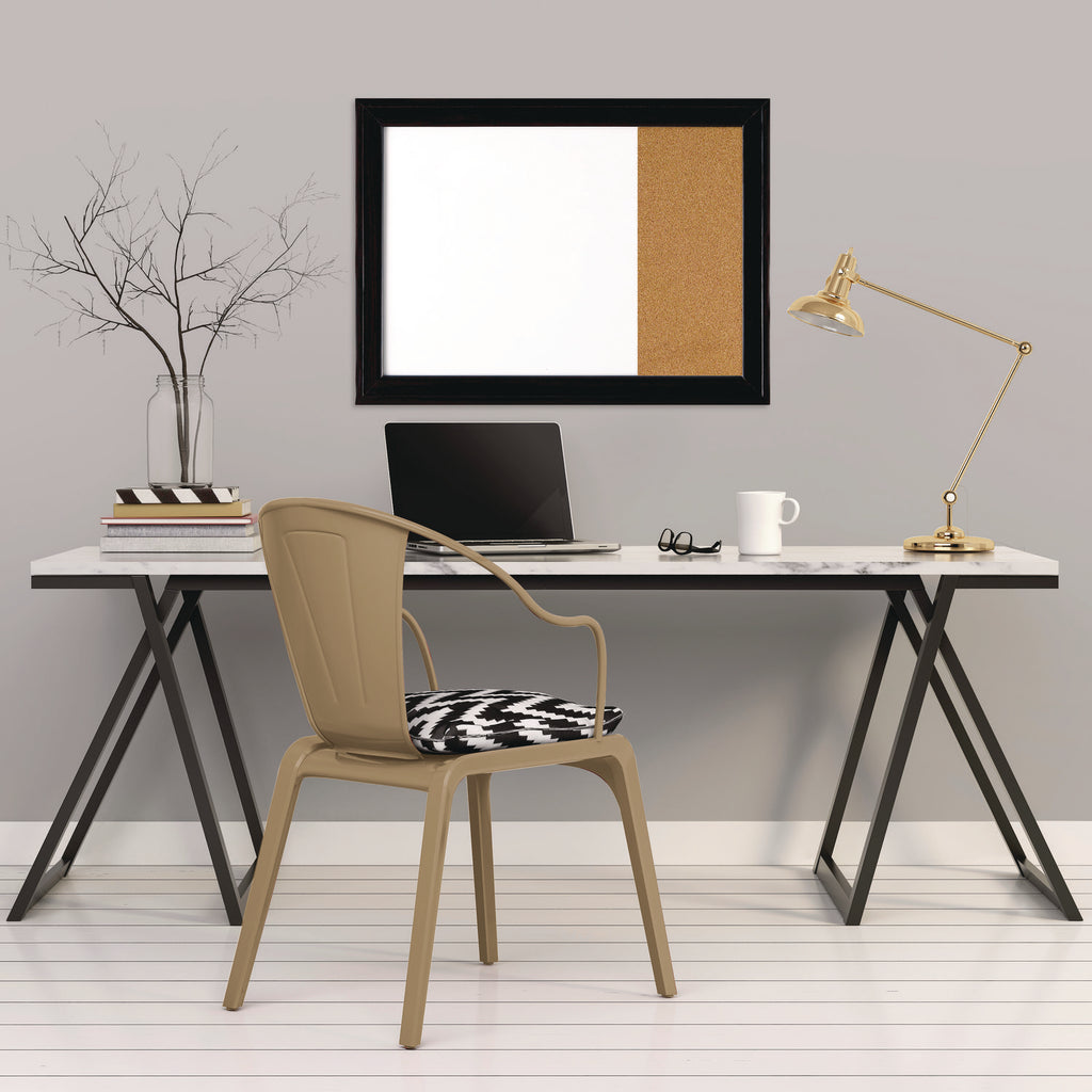 Home Decor Magnetic Combo Dry Erase Board with Cork Board on Side, 23 x 17, Tan/White Surface, Black Wood Frame