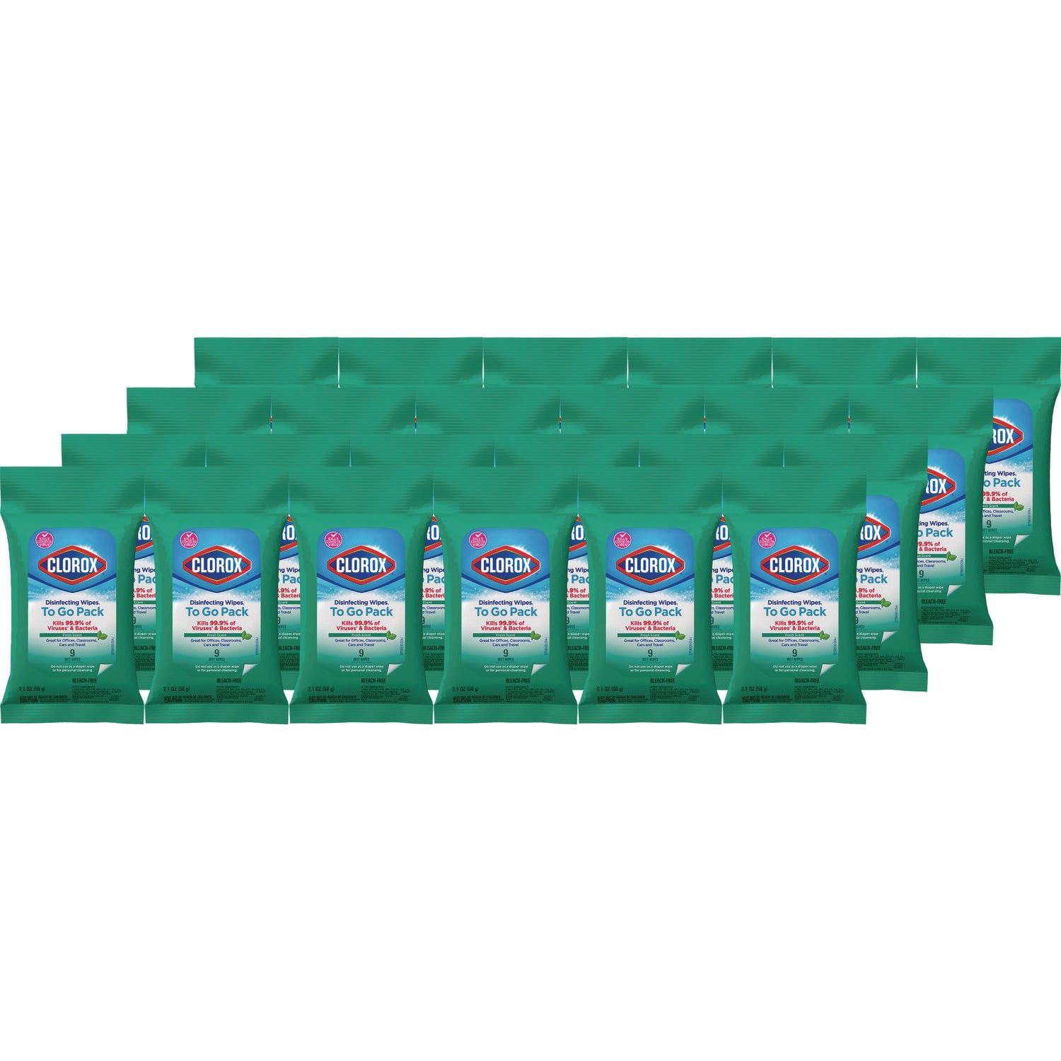 Clorox On The Go Bleach-Free Disinfecting Wipes - Ready-To-Use Wipe - Fresh Scent - 9 / Pack - 1 Each - White - 1