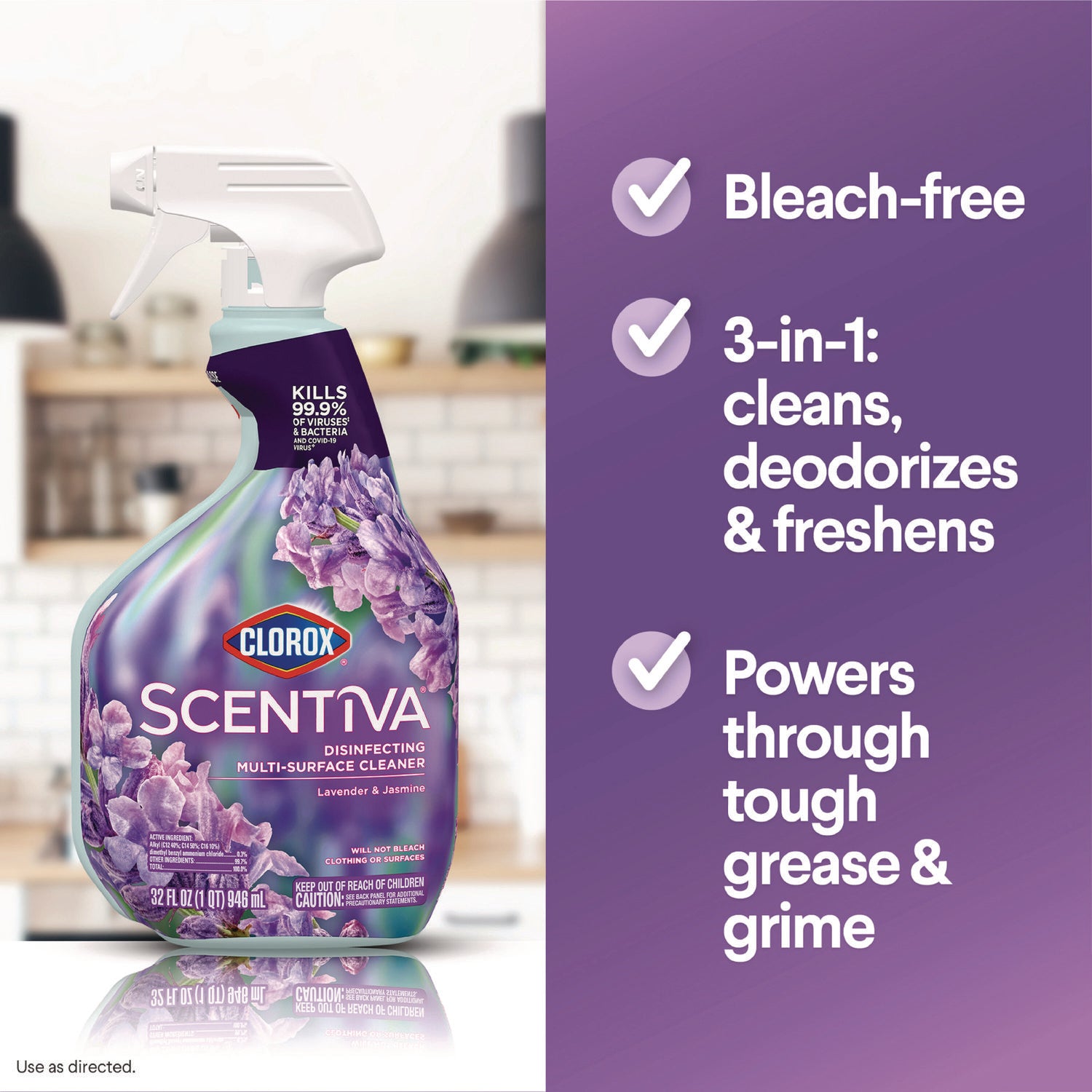 Scentiva Multi Surface Cleaner, Tuscan Lavender and Jasmine, 32 oz, Spray Bottle - 8