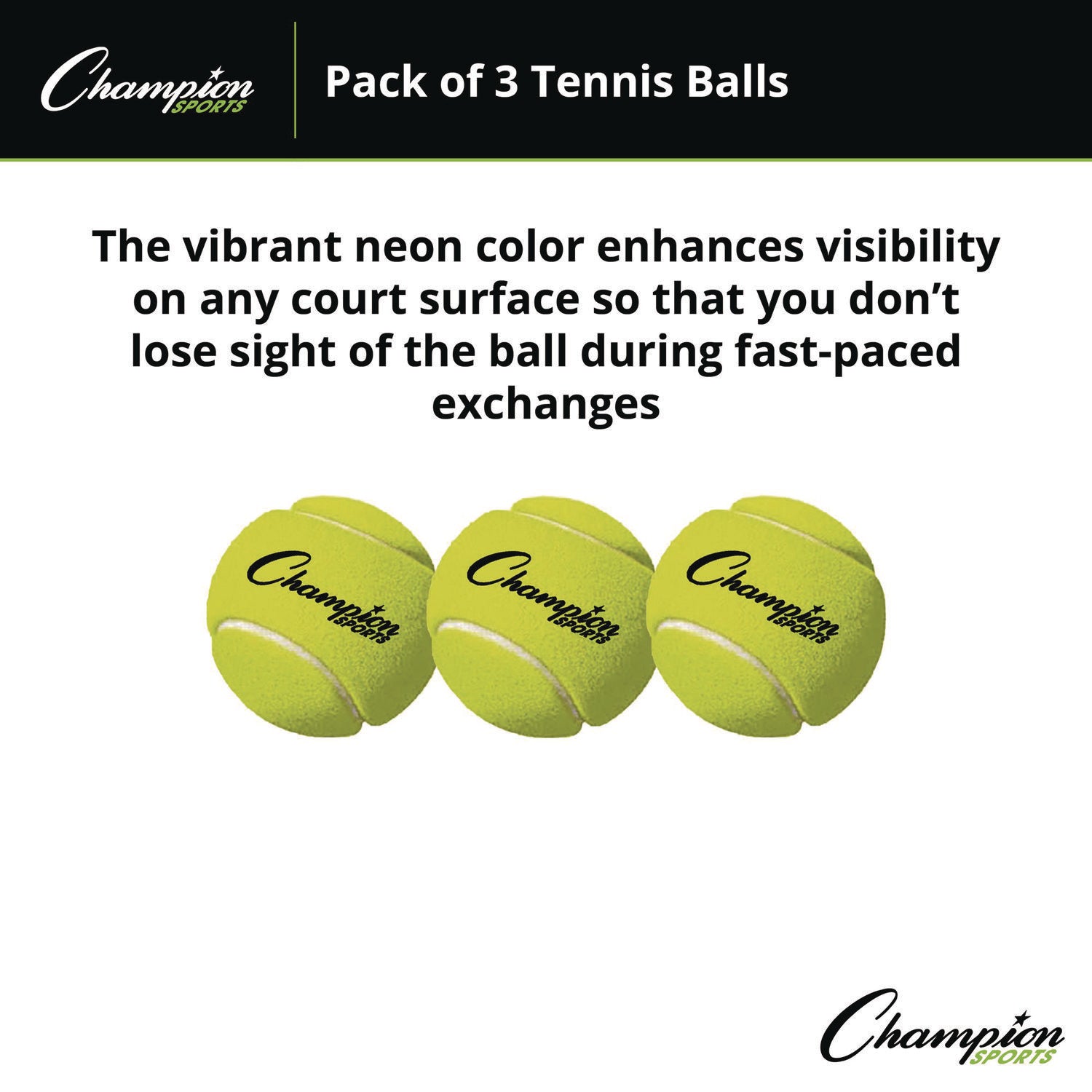 Tennis Balls, 2.5" Diameter, Yellow, 3/Pack - 3