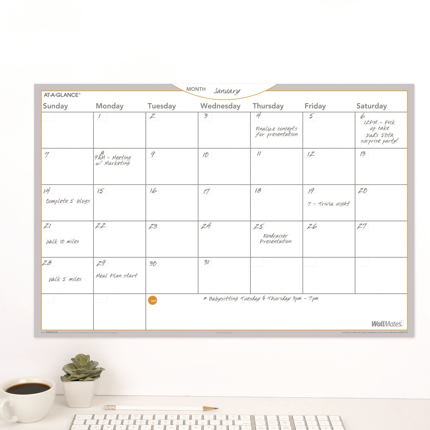 WallMates Self-Adhesive Dry Erase Monthly Planning Surfaces, 18 x 12, White/Gray/Orange Sheets, Undated - 5