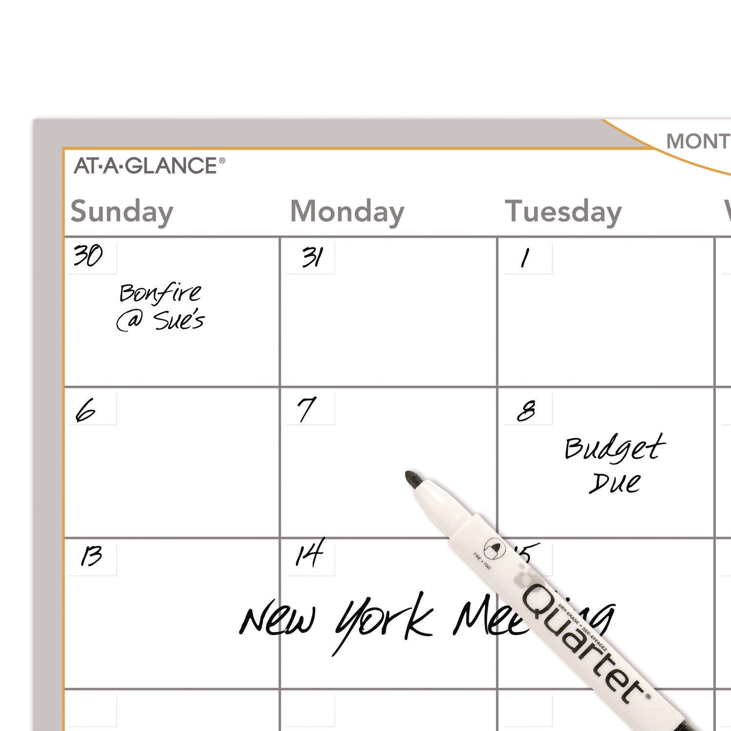 WallMates Self-Adhesive Dry Erase Monthly Planning Surfaces, 18 x 12, White/Gray/Orange Sheets, Undated - 4