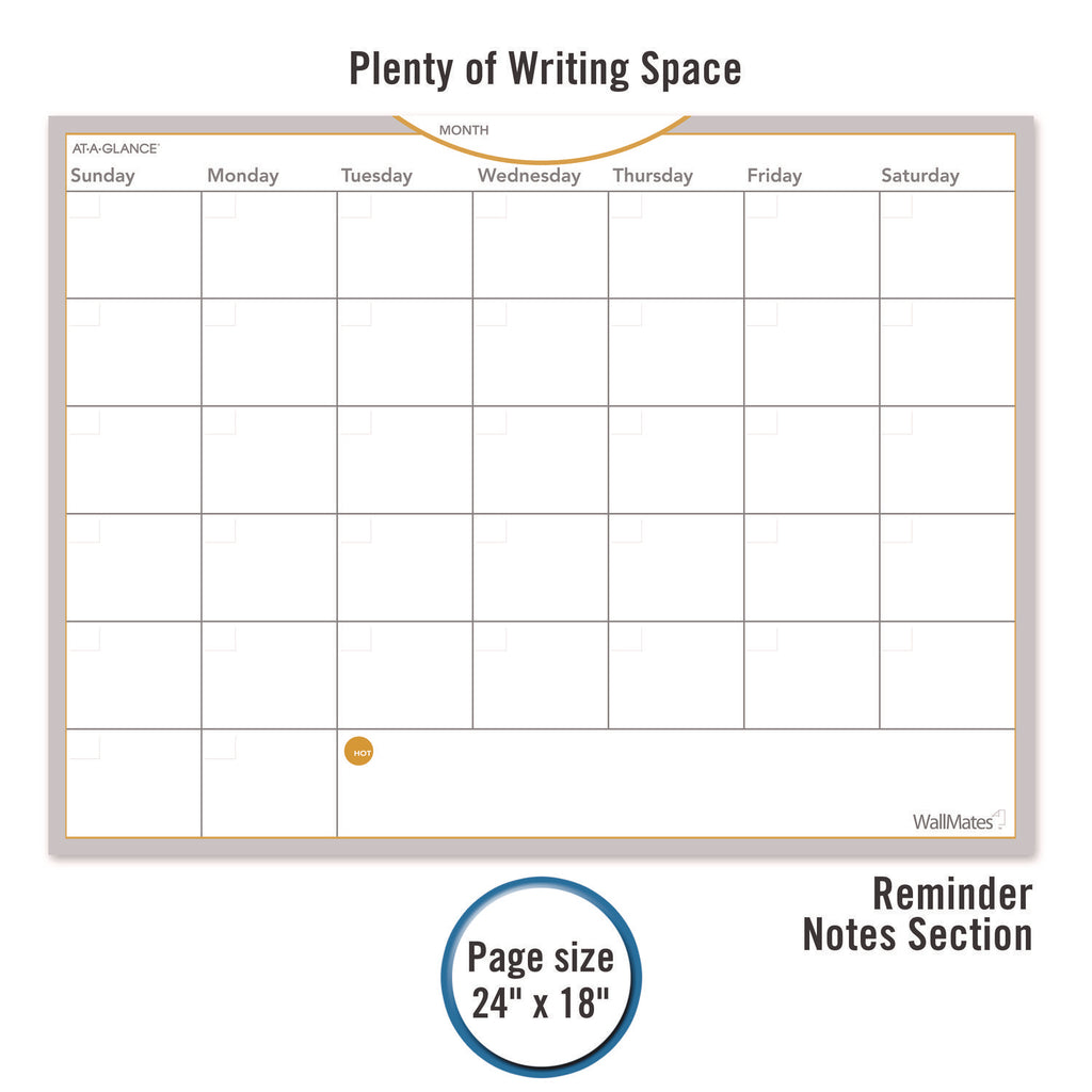 WallMates Self-Adhesive Dry Erase Monthly Planning Surfaces, 24 x 18, White/Gray/Orange Sheets, Undated