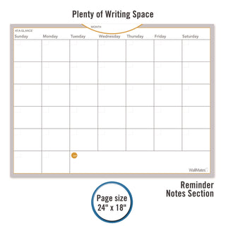 WallMates Self-Adhesive Dry Erase Monthly Planning Surfaces, 24 x 18, White/Gray/Orange Sheets, Undated