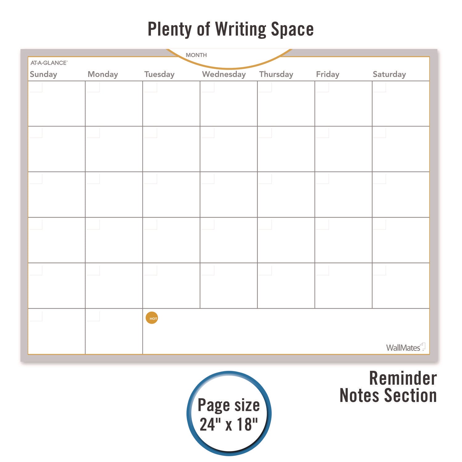 WallMates Self-Adhesive Dry Erase Monthly Planning Surfaces, 24 x 18, White/Gray/Orange Sheets, Undated