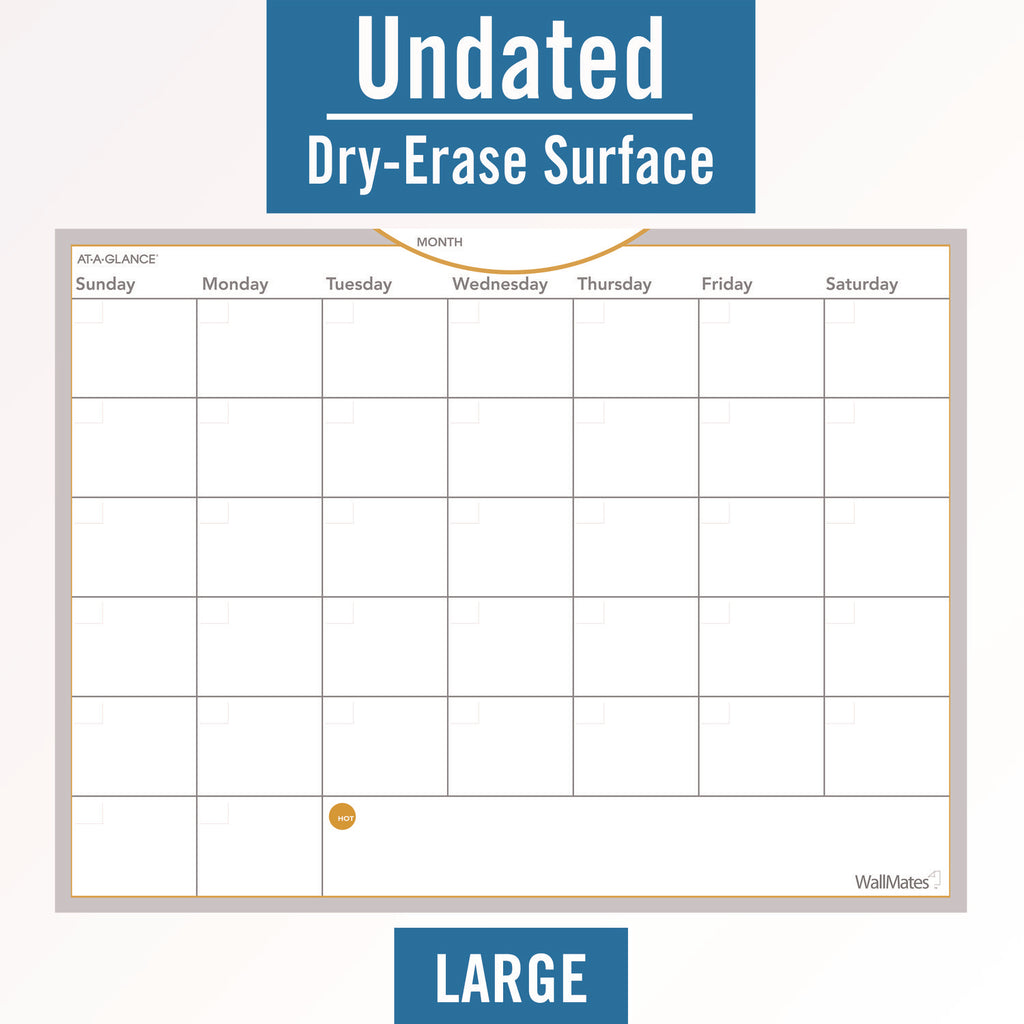 WallMates Self-Adhesive Dry Erase Monthly Planning Surfaces, 24 x 18, White/Gray/Orange Sheets, Undated