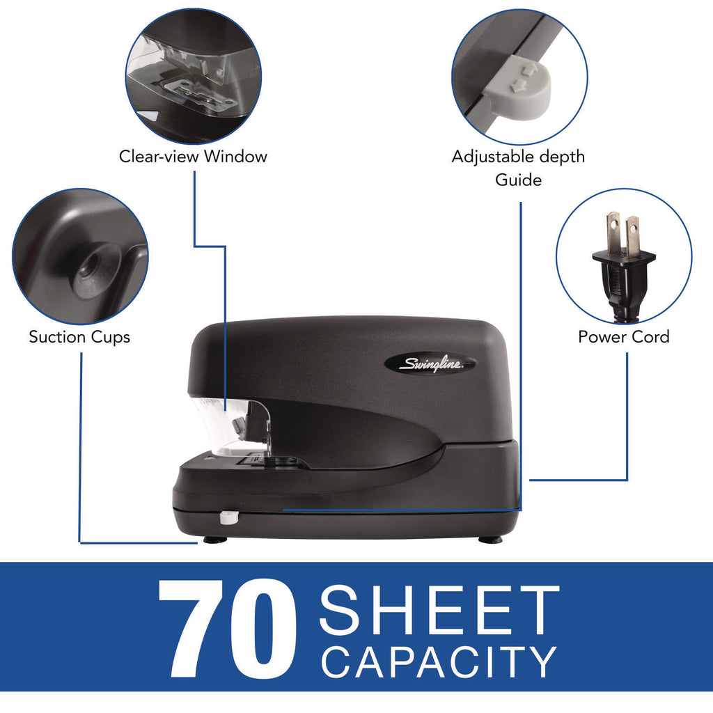 High-Capacity Flat Clinch Electric Stapler, 70-Sheet Capacity, Black - 4