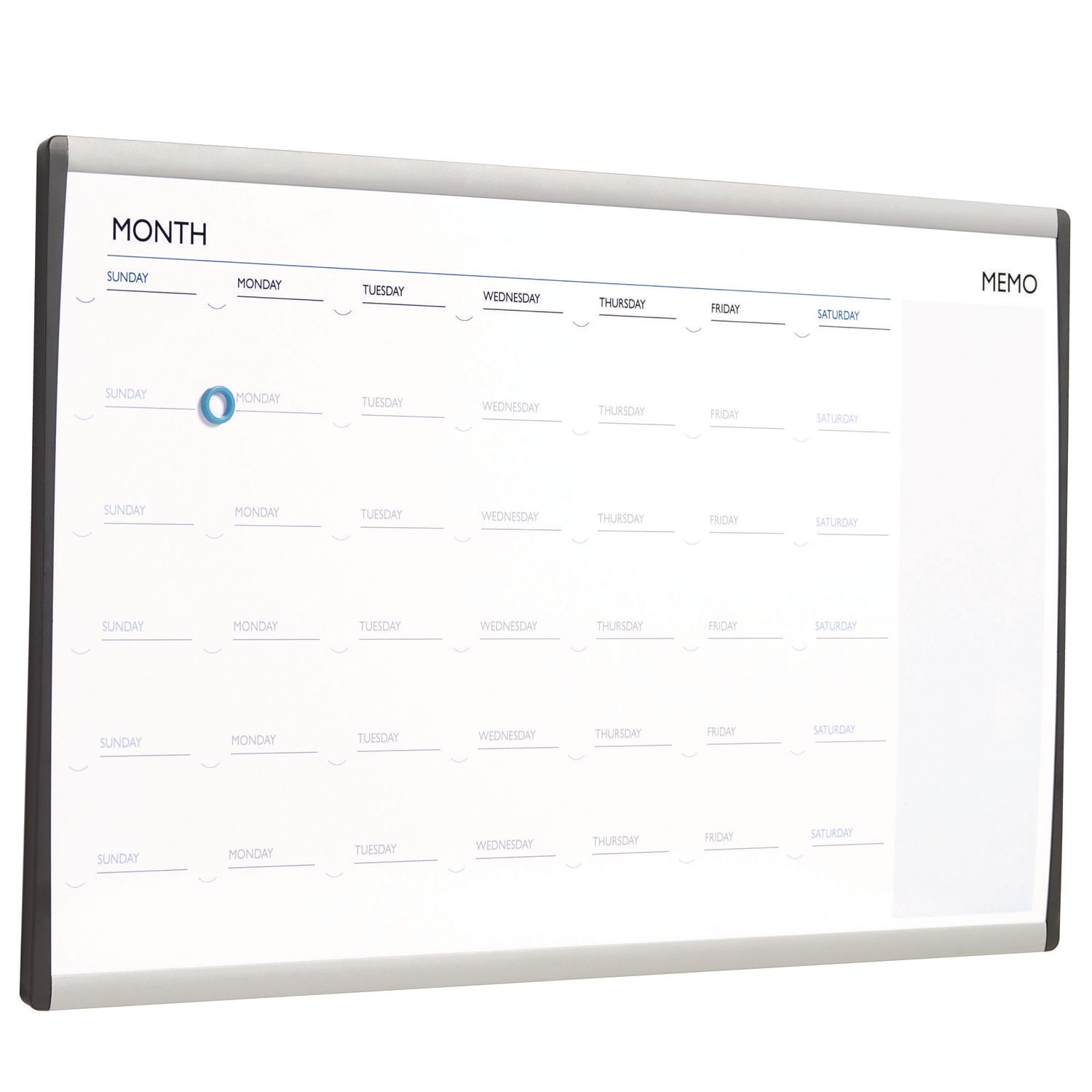 ARC Frame Cubicle Magnetic Dry Erase Calendar, One Month Format, 30 x 18, White Surface, Silver Aluminum Frame - 1