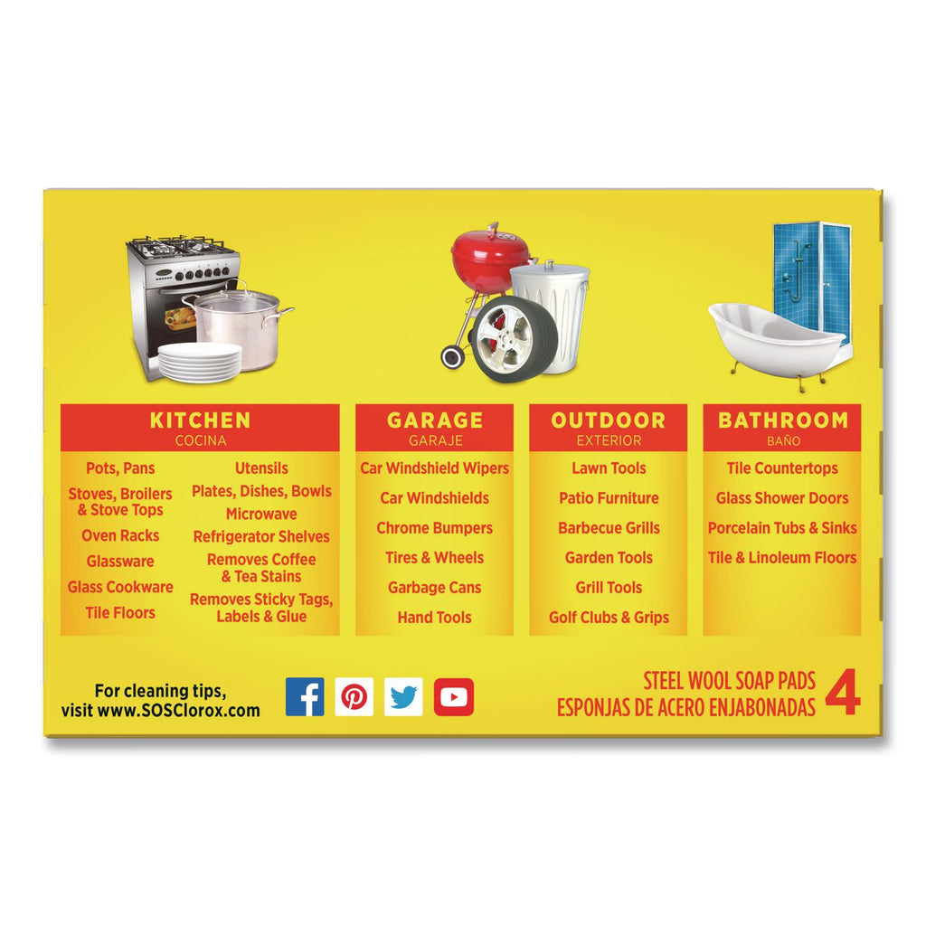 Steel Wool Soap Pad, Steel, 4/Box, 24 Boxes/Carton