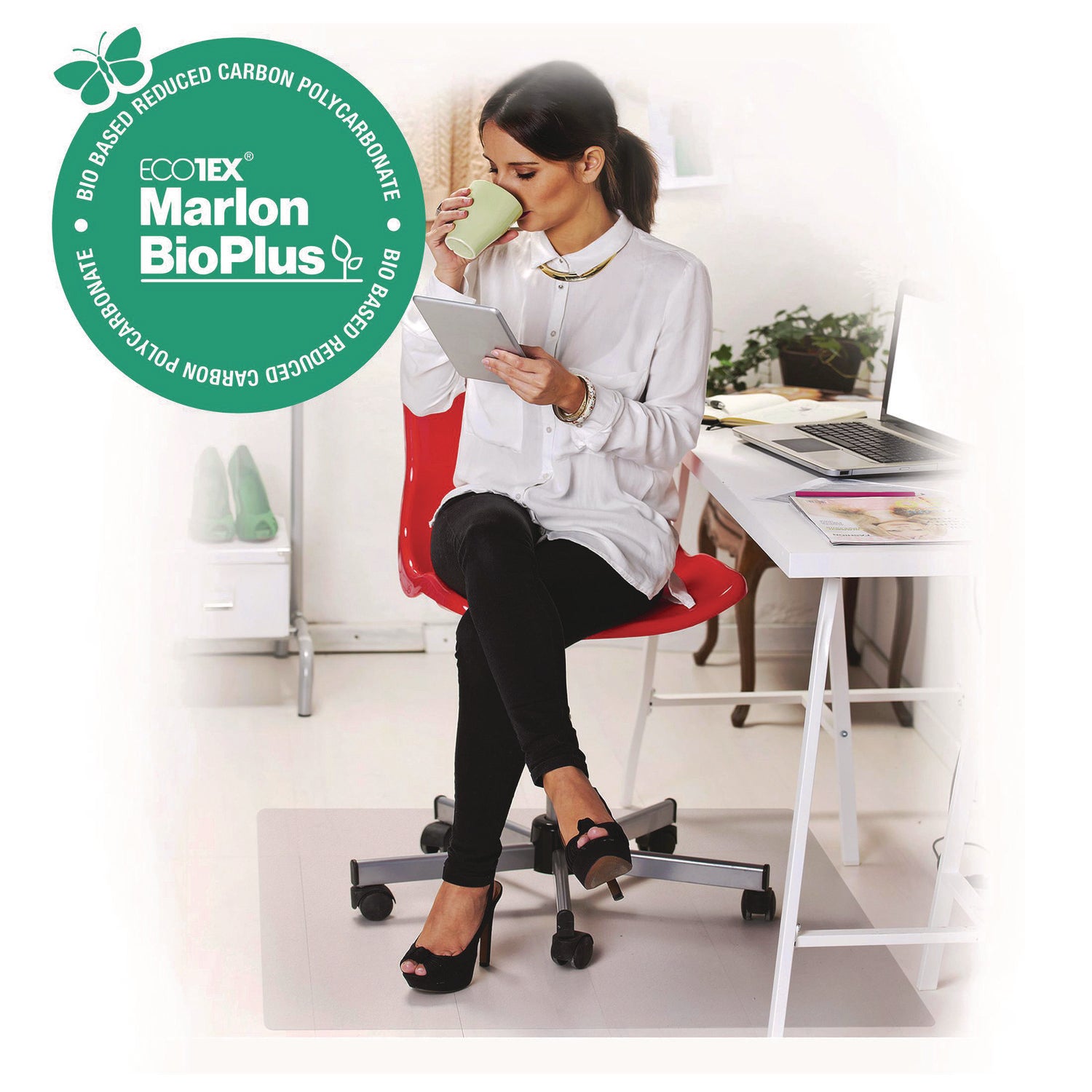 Ecotex Marlon BioPlus Rectangular Polycarbonate Chair Mat for Hard Floors, Rectangular, 29 x 47, Clear