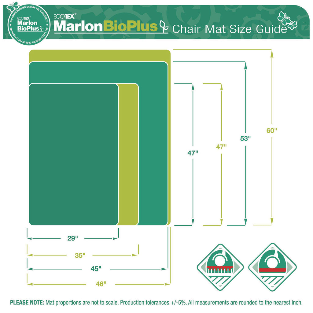 Ecotex Marlon BioPlus Rectangular Polycarbonate Chair Mat for Hard Floors, Rectangular, 45 x 53, Clear
