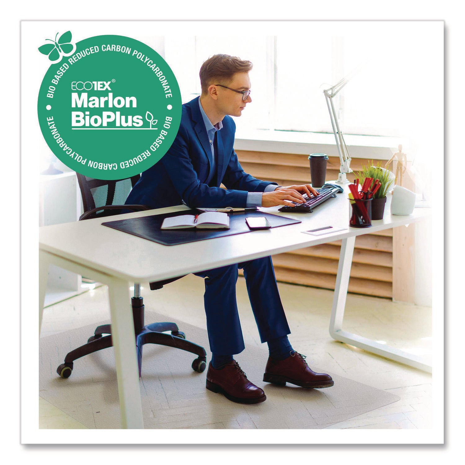 Ecotex Marlon BioPlus Rectangular Polycarbonate Chair Mat for Hard Floors, Rectangular, 46 x 60, Clear