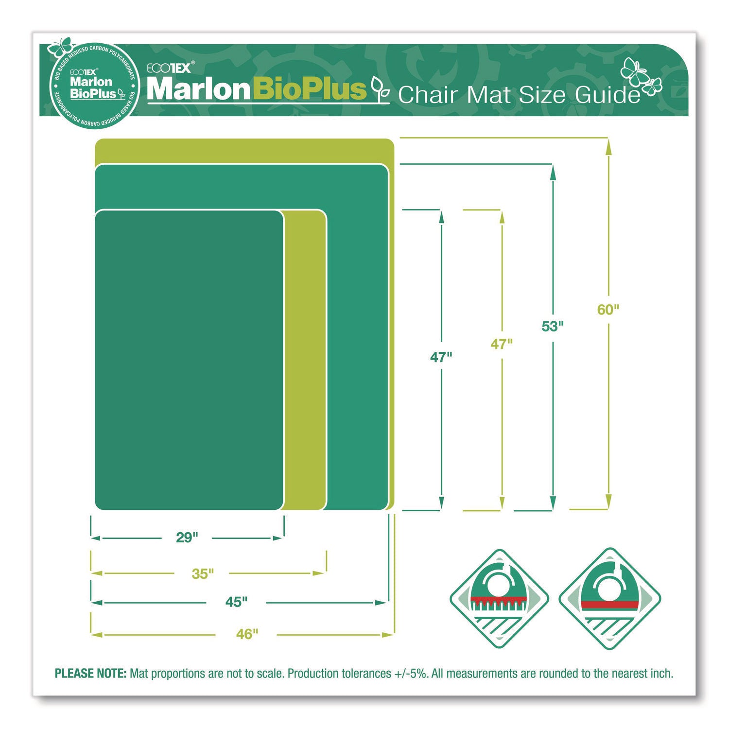 Ecotex Marlon BioPlus Rectangular Polycarbonate Chair Mat for Hard Floors, Rectangular, 46 x 60, Clear