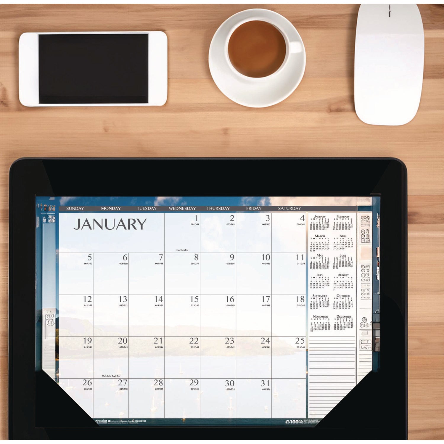 Recycled Earthscapes Desk Pad Calendar, Seascapes Photography, 18.5 x 13, Black Binding/Corners,12-Month (Jan to Dec): 2024 - 4
