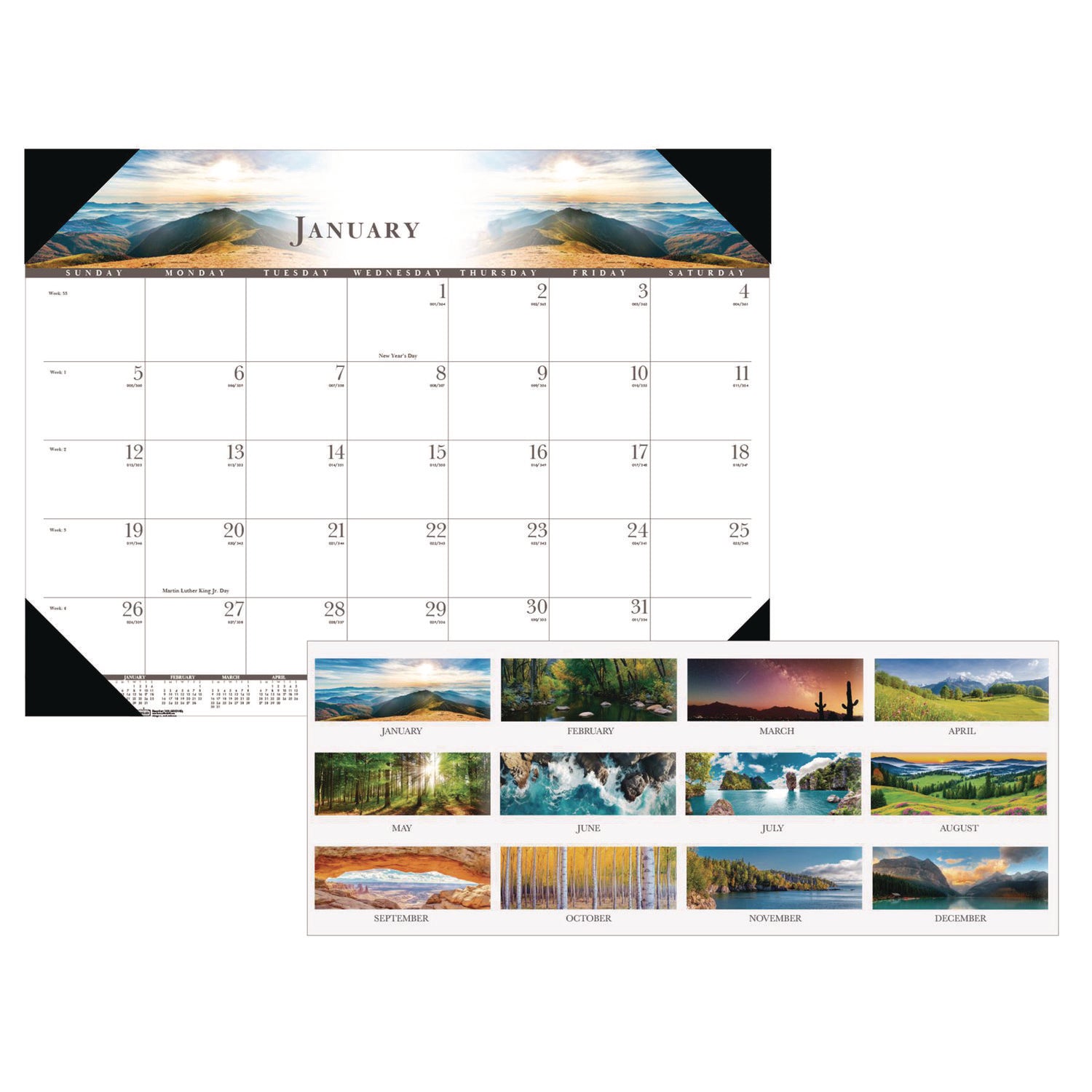 Recycled Full-Color Monthly Desk Pad Calendar, Nature Photography, 22 x 17, Black Binding/Corners,12-Month (Jan to Dec): 2024 - 1