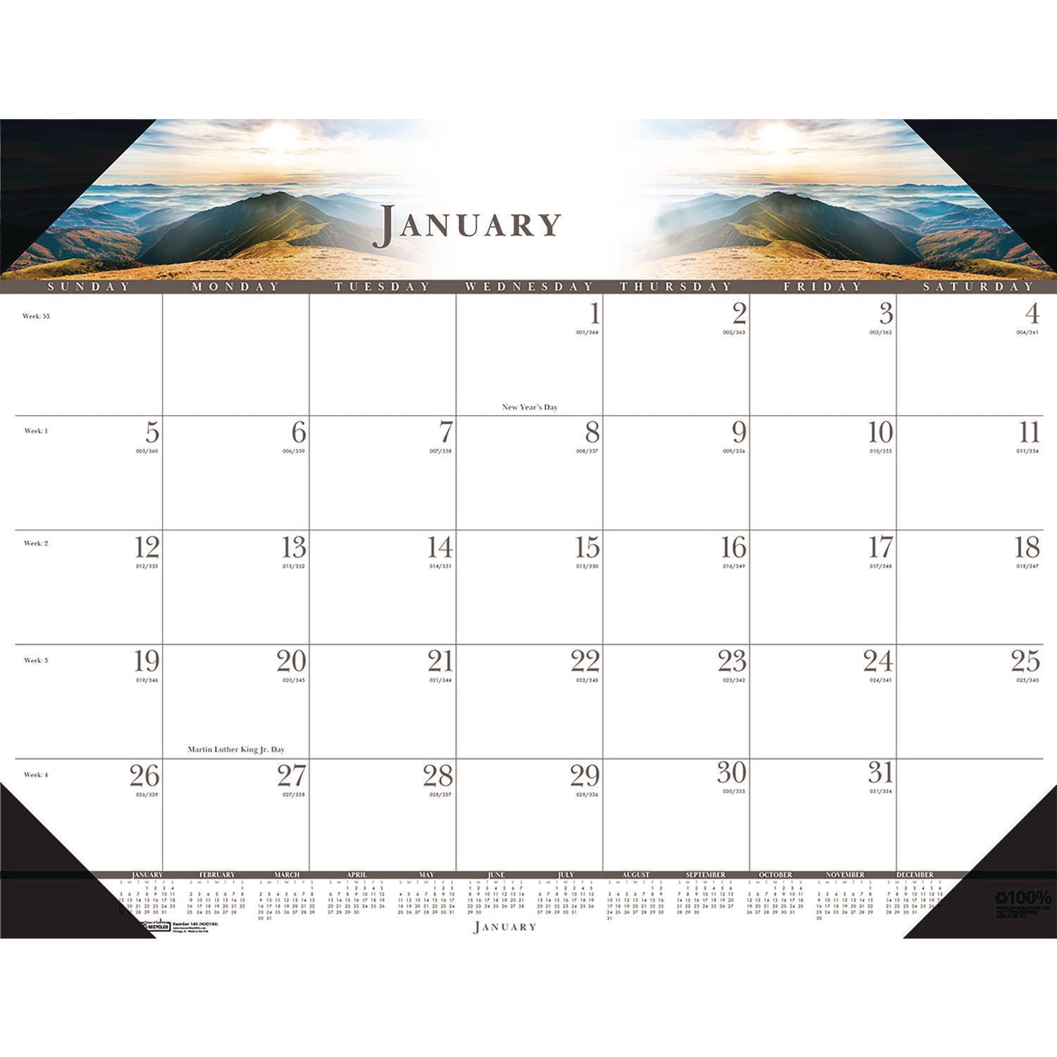 Recycled Full-Color Monthly Desk Pad Calendar, Nature Photography, 22 x 17, Black Binding/Corners,12-Month (Jan to Dec): 2024 - 2