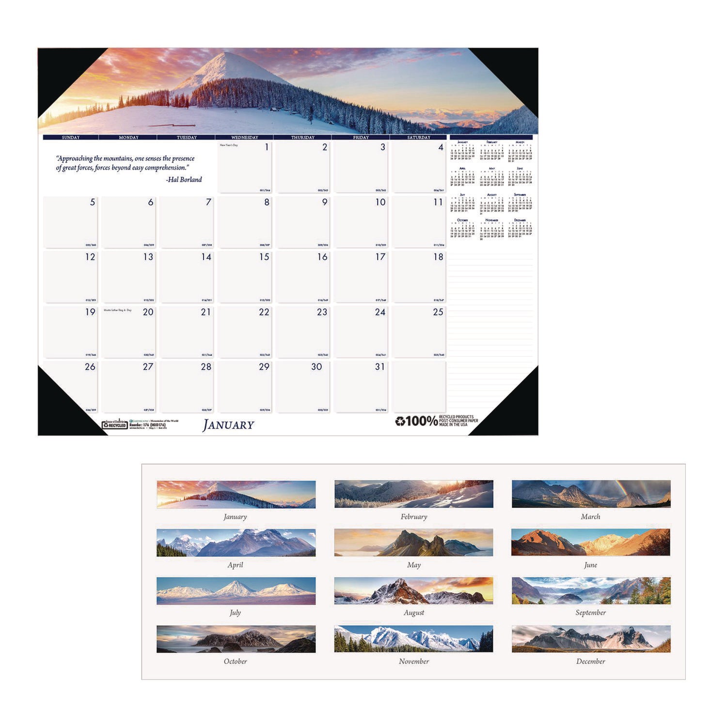Earthscapes Recycled Monthly Desk Pad Calendar, Mountains of the World Photos, 22 x 17, Black Corners,12-Month(Jan-Dec): 2024 - 1