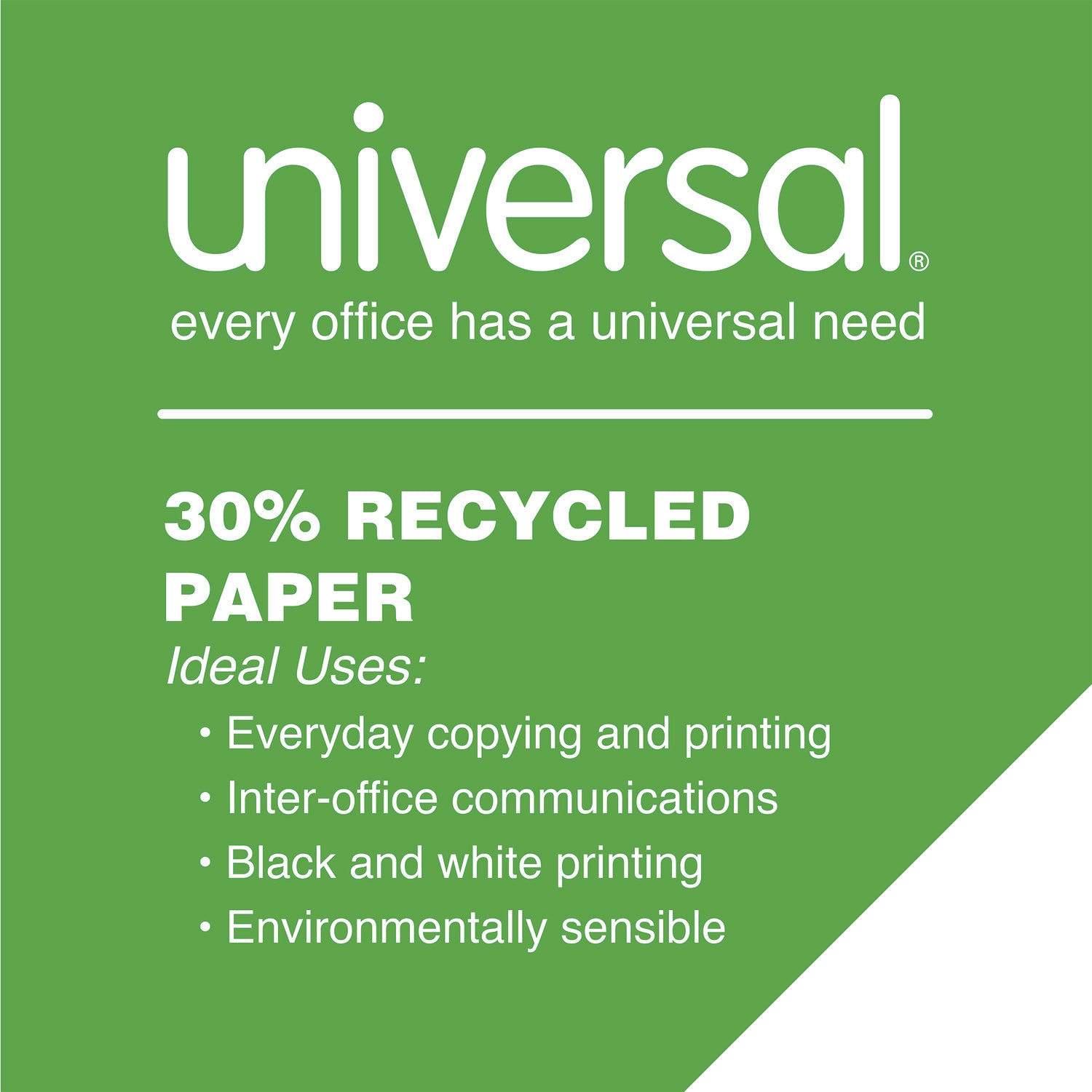 30% Recycled Copy Paper, 92 Bright, 20 lb Bond Weight, 8.5 x 11, White, 500 Sheets/Ream, 10 Reams/Carton, 40 Cartons/Pallet - 5