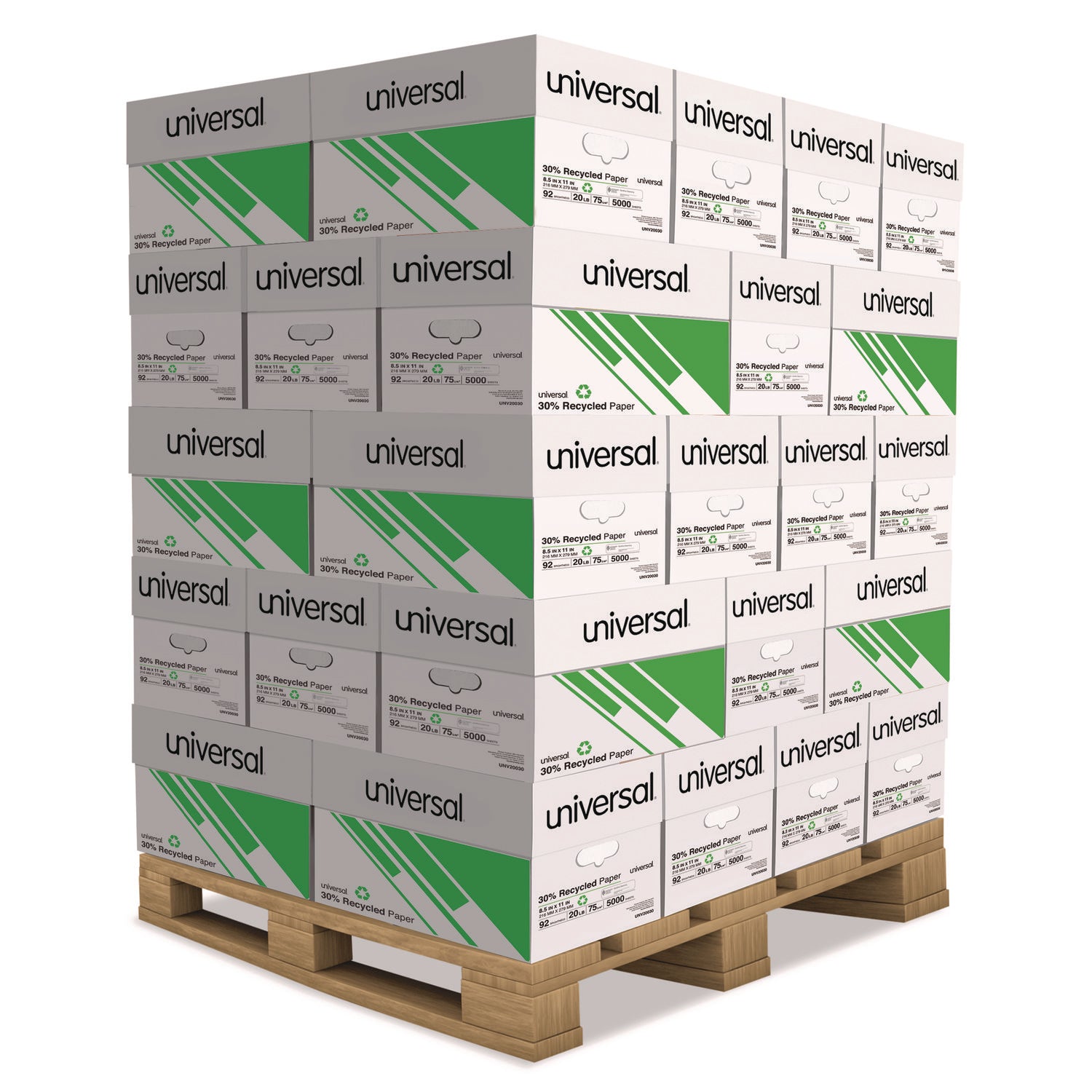 30% Recycled Copy Paper, 92 Bright, 20 lb Bond Weight, 8.5 x 11, White, 500 Sheets/Ream, 10 Reams/Carton, 40 Cartons/Pallet - 1