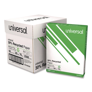 30% Recycled Copy Paper, 92 Bright, 20 lb Bond Weight, 8.5 x 11, White, 500 Sheets/Ream, 5 Reams/Carton - 1