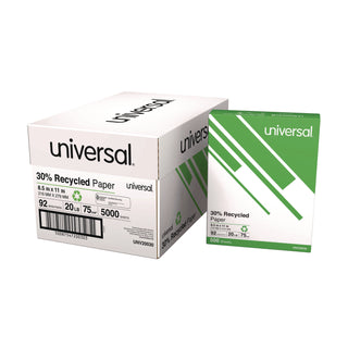 30% Recycled Copy Paper, 92 Bright, 20 lb Bond Weight, 8.5 x 11, White, 500 Sheets/Ream, 10 Reams/Carton, 40 Cartons/Pallet - 2