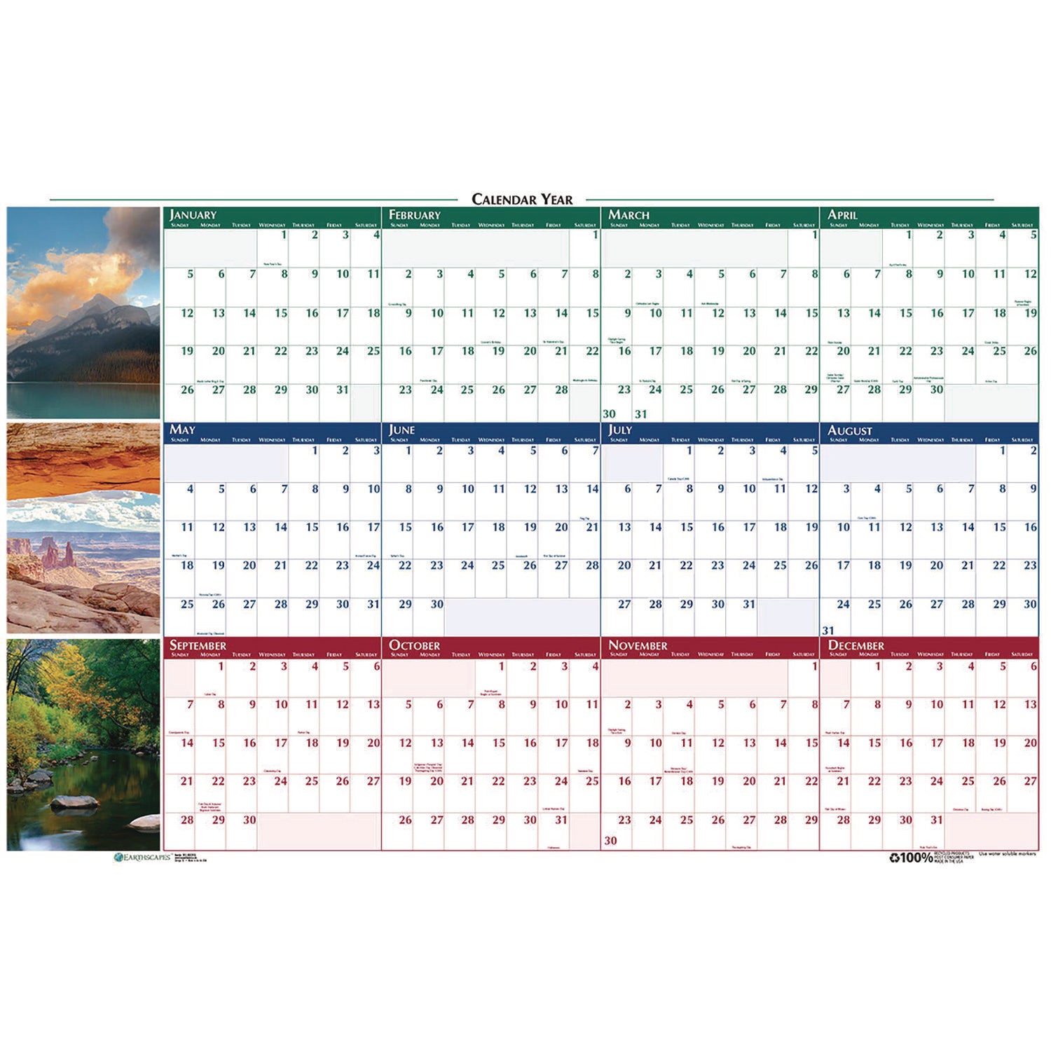 Earthscapes Recycled Reversible/Erasable Yearly Wall Calendar, Nature Photos, 32 x 48, White Sheets, 12-Month (Jan-Dec): 2024 - 2