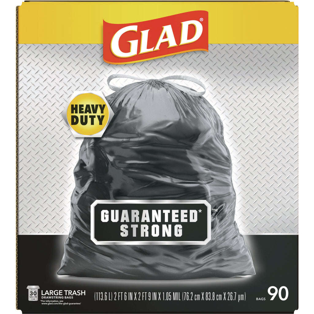 Drawstring Large Trash Bags, 30 gal, 1.05 mil, 30" x 33", Black, 90/Carton - 3