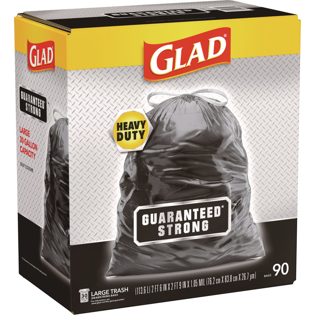 Drawstring Large Trash Bags, 30 gal, 1.05 mil, 30" x 33", Black, 90/Carton - 4