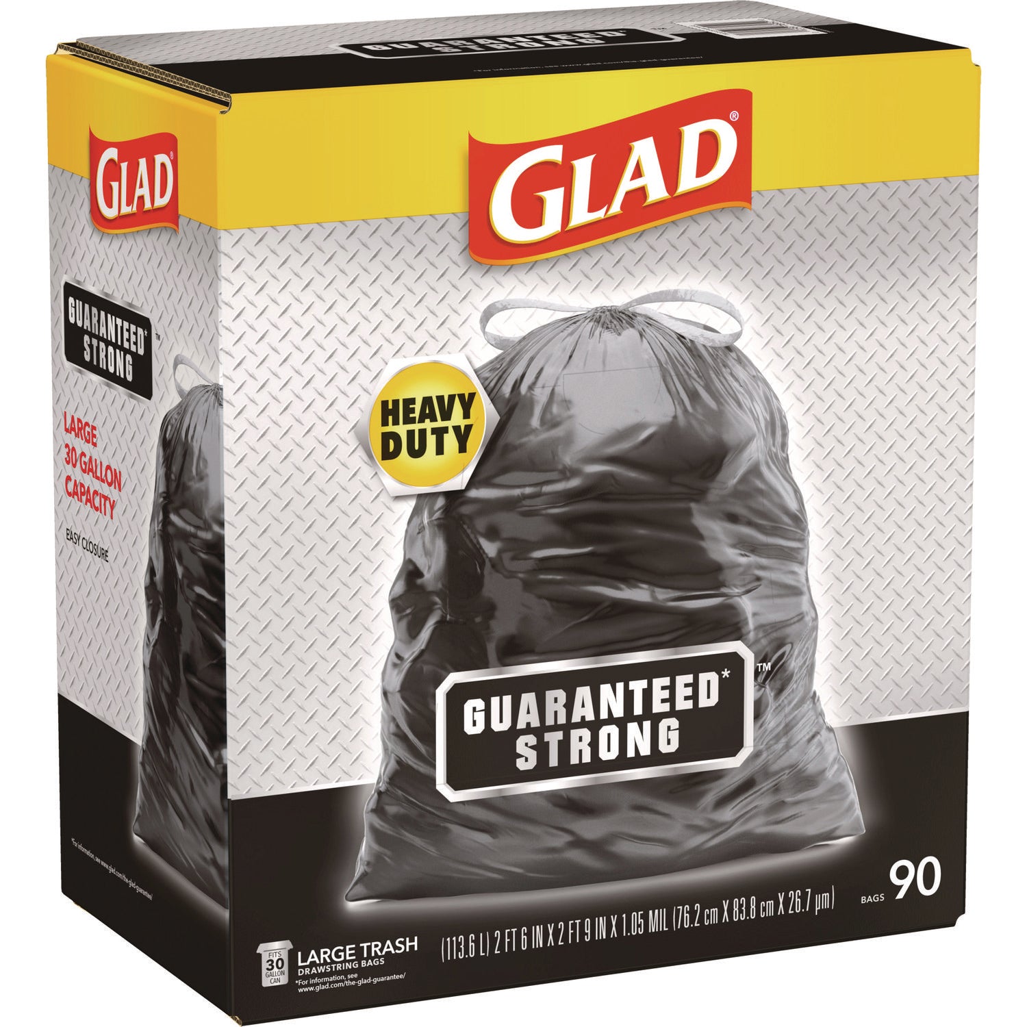 Drawstring Large Trash Bags, 30 gal, 1.05 mil, 30" x 33", Black, 90/Carton - 4