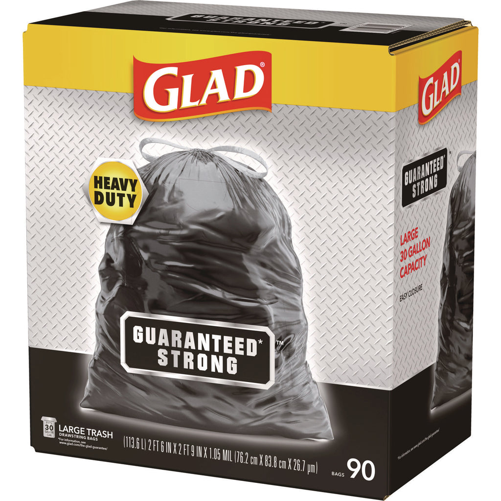 Drawstring Large Trash Bags, 30 gal, 1.05 mil, 30" x 33", Black, 90/Carton - 5