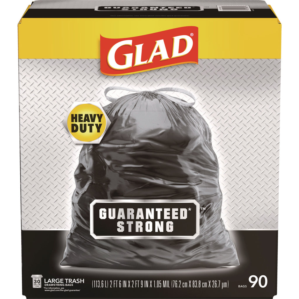 Drawstring Large Trash Bags, 30 gal, 1.05 mil, 30" x 33", Black, 90/Carton - 1
