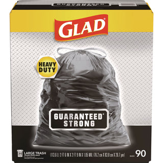Drawstring Large Trash Bags, 30 gal, 1.05 mil, 30" x 33", Black, 90/Carton - 1