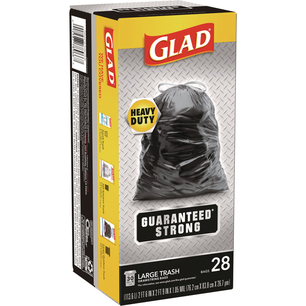 Drawstring Large Trash Bags, 30 gal, 1.05 mil, 30" x 33", Black, 15/Box - 4